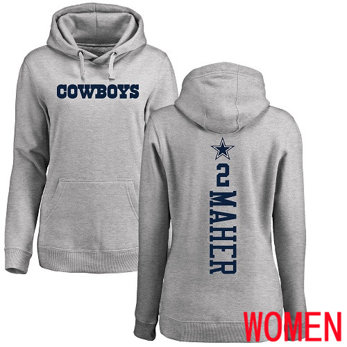 Women Dallas Cowboys Ash Brett Maher Backer #2 Pullover NFL Hoodie Sweatshirts
